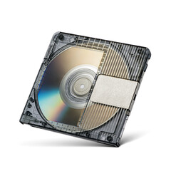 Transparent plastic erasable magneto-optical disc MD minidisc isolated. Transparent PNG image.