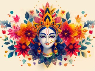 banner background of Navratri Day [A whimsical illustration of the nine forms of Goddess Durga, each surrounded by unique symbols representing their attributes,