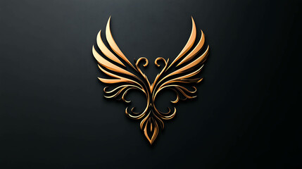 Fototapeta premium Golden phoenix with spread wings on a black background.