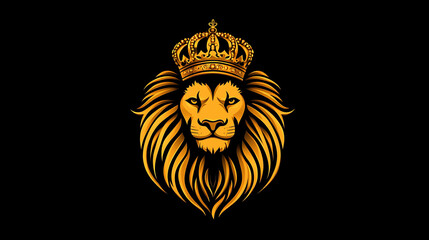 Fototapeta premium Golden lion with crown, black background.