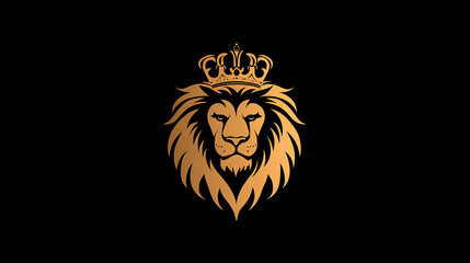 Obraz premium Golden lion head with a crown, on a black background.