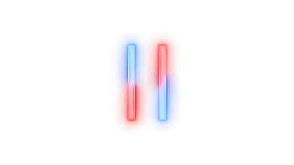 Neon icon pause symbol blue red color transparent background