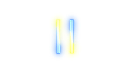 Neon icon pause symbol blue yellow color transparent background