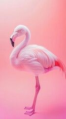 Obraz premium Pink Flamingo on Pink Background.