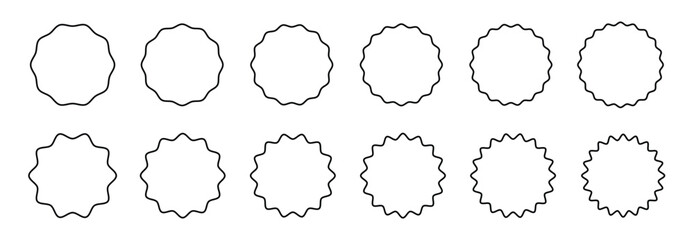 Outline badge label promo sale starburst sticker or star price tag. Wavy edge circle sticker. Blank sale round sticker - Vector illustration