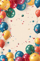 balloons with confetti on light background, perfect for celebrations, copy space