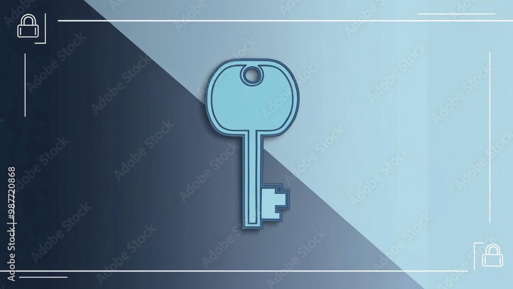 Poster blue key on abstract background with lock elements
