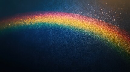 A vibrant rainbow arches across a dark background, showcasing a spectrum of colors with shimmering particles enhancing its beauty.