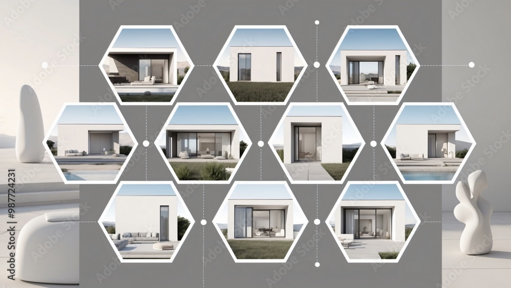 Poster modern architecture collage with hexagonal design