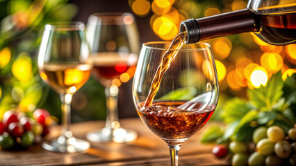 glass of wine and bottle getting ready for celebration and party, wine party, new year celebraton, wedding, 2025
