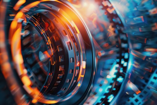 Cinematic abstract film production tools with modern technology elements.