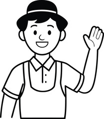 Joyful Child Raising Hand Vector Drawing for Engaging Kids Coloring Pages
