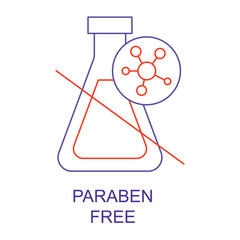 Vector icon for Paraben-Free. Icon of a chemical flask crossed out, symbolizing paraben-free skincare and cosmetics.