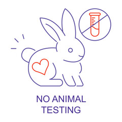 Vector icon for No Animal Testing. Icon of a rabbit with a crossed-out lab flask to represent cruelty-free and no animal testing products.