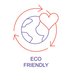 Vector icon for Eco-Friendly. Icon of the Earth with a heart and recycling arrows, symbolizing eco-friendly and sustainable products.