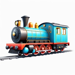 Obraz premium A colorful, cartoon-style steam locomotive on tracks, symbolizing transportation and adventure.