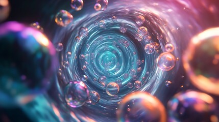 Abstract Blue   Pink Swirling Tunnel with Floating Bubbles