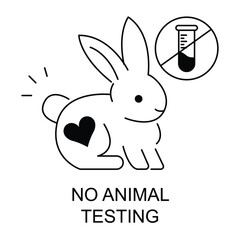 Vector icon for No Animal Testing. Icon of a rabbit with a crossed-out lab flask to represent cruelty-free and no animal testing products.