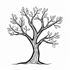 Obraz premium Black and white illustration of a tree with a thick trunk and many branches.