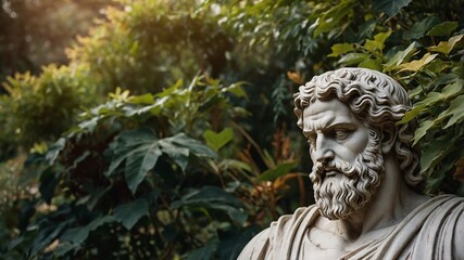 Fototapeta premium Classical Sculpture Surrounded by Lush Greenery