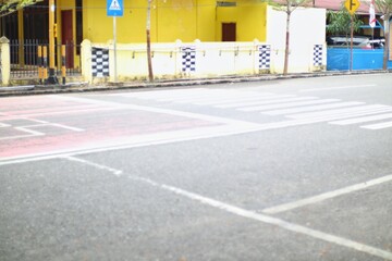 Rokan Hilir, 09-16-2024: Pedestrian Crossing and Urban Streetscape