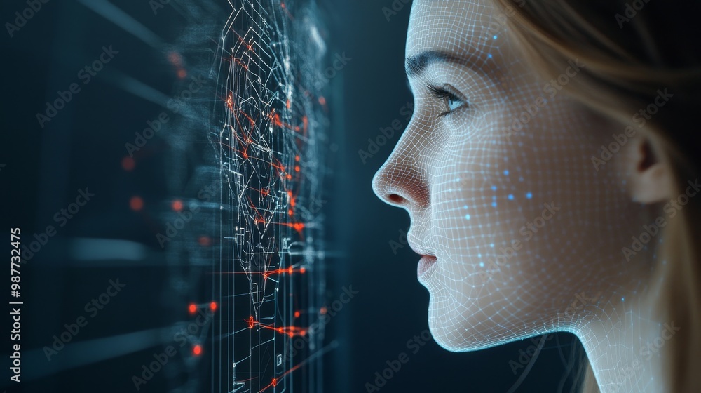 Aufkleber futuristic profile with digital data visualization