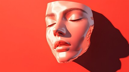 Abstract Face Sculpture on Red Background