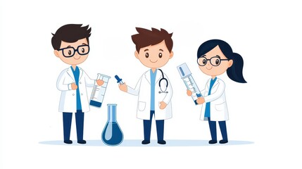 Cartoon Scientists Conducting Experiments in a Lab
