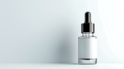 Glass Dropper Bottle with White Label Mockup on White Background