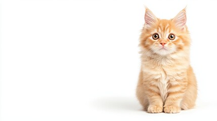Fototapeta premium Adorable Orange Kitten with Bright Eyes on White Background