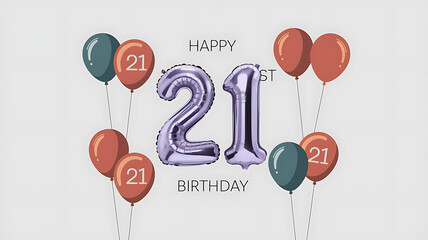 Purple Balloons with Red and Teal Balloons  Happy 21st Birthday Celebration  
