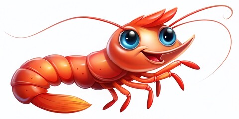 Playful Shrimp Cartoon Character with Vibrant Colors and Cute Expressions for Fun Illustrations
