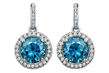 Round Diamond Drop Earrings, diamond earrings on transparent or white background.