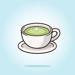 White cup of green matcha latte. vector cartoon illustration