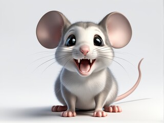 Obraz premium A cute, cartoonish gray mouse with large ears and a happy expression.