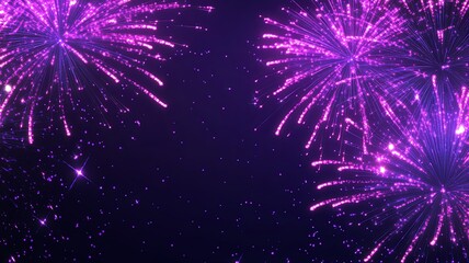 Banner Purple Firework celebrate anniversary happy new year 2024, 4th of july holiday festival. Banner Purple firework night time National holiday. Violet firework New year 2025 festival copy space