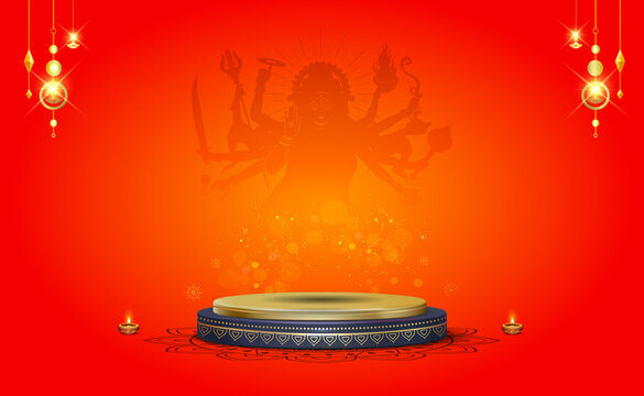 Navratri or durga puja festival background with 3d podium stage design.