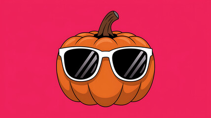 Cool Pumpkin in Sunglasses Orange and White Minimalist Fall Design 

