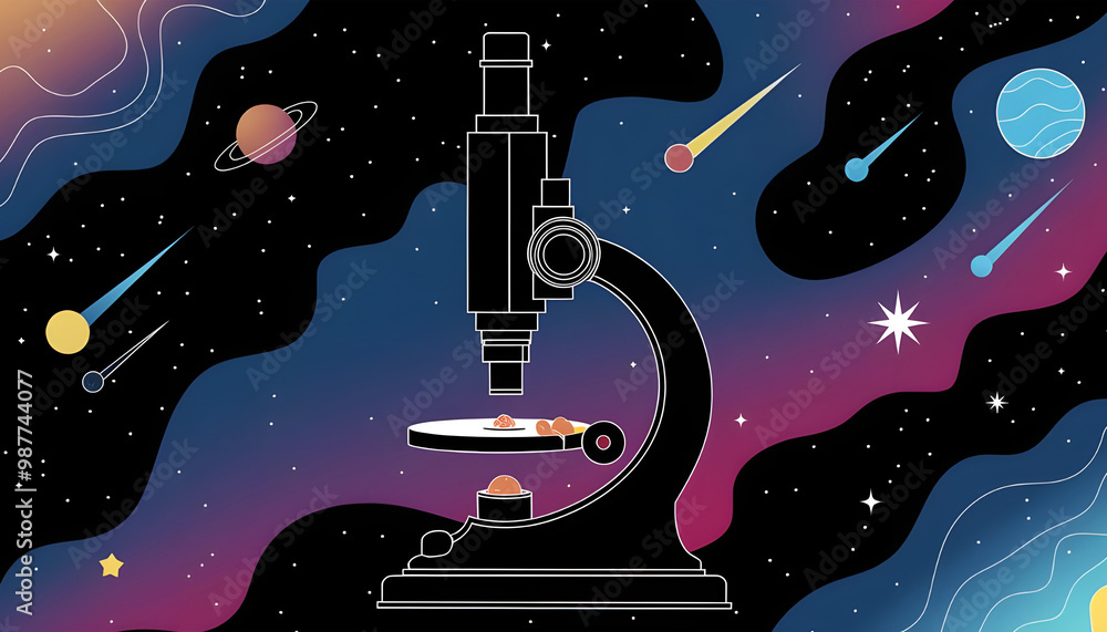Poster abstract mash line and point microscope on background with an inscription. starry sky or space, cons