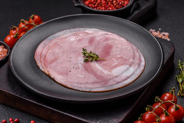 Ham cut into round slices with salt, spices and herbs