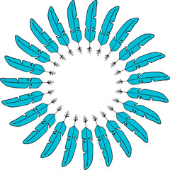 Obraz premium Round frame with with blue feathers on white background.eps