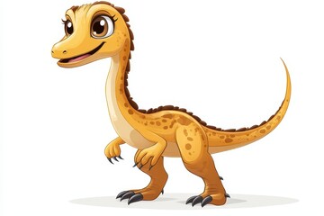 Fototapeta premium A cute cartoon dinosaur with bright colors and an engaging smile, perfect for children's illustrations or educational materials, white background