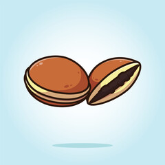 Dorayaki - Japanese Red Bean Pancake. Dessert food vector cartoon illustration