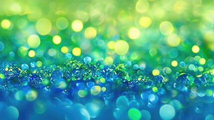 Yellow blue and green shimmering bokeh lights background