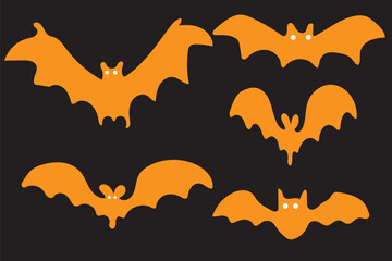 Halloween silhouette black bat on transparent background.