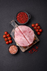 Sandwich with toast, ham, cheese, tomatoes, salt, spices and herbs