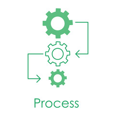 Vector icon for business process with gear and dots. Symbolizes system workflow and efficiency in business operations.