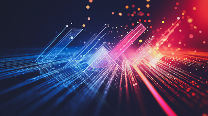 Obraz premium Abstract white background with Colorful geometric and circle lines. Digital future technology . Abstract business connection of lines from nodes innovation of communication in the network.