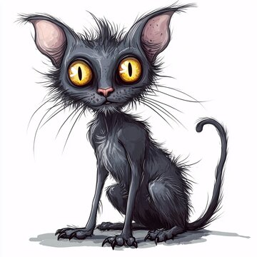 Lykoi Cat Illustration on White Background
