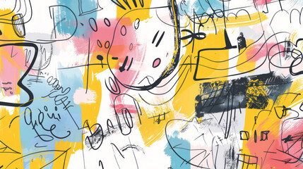 A whimsical, hand-drawn banner with playful doodles and sketches, featuring unique typography and irregular lines, creating a fun, artistic vibe for creative brands or events